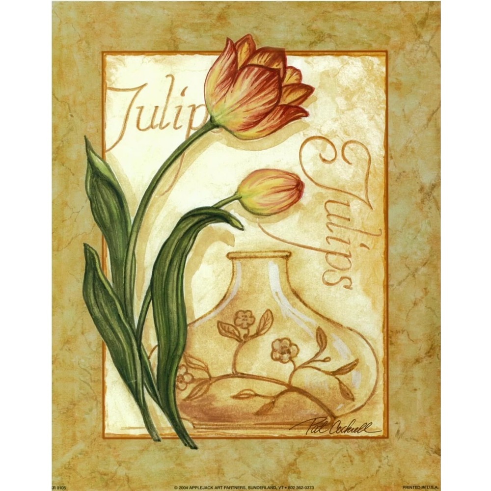 Pat Cockrell Lily-Flowered Tulips Signed Art Print 3D Framed Vintage 11.75x9.5 - Picture 5 of 5